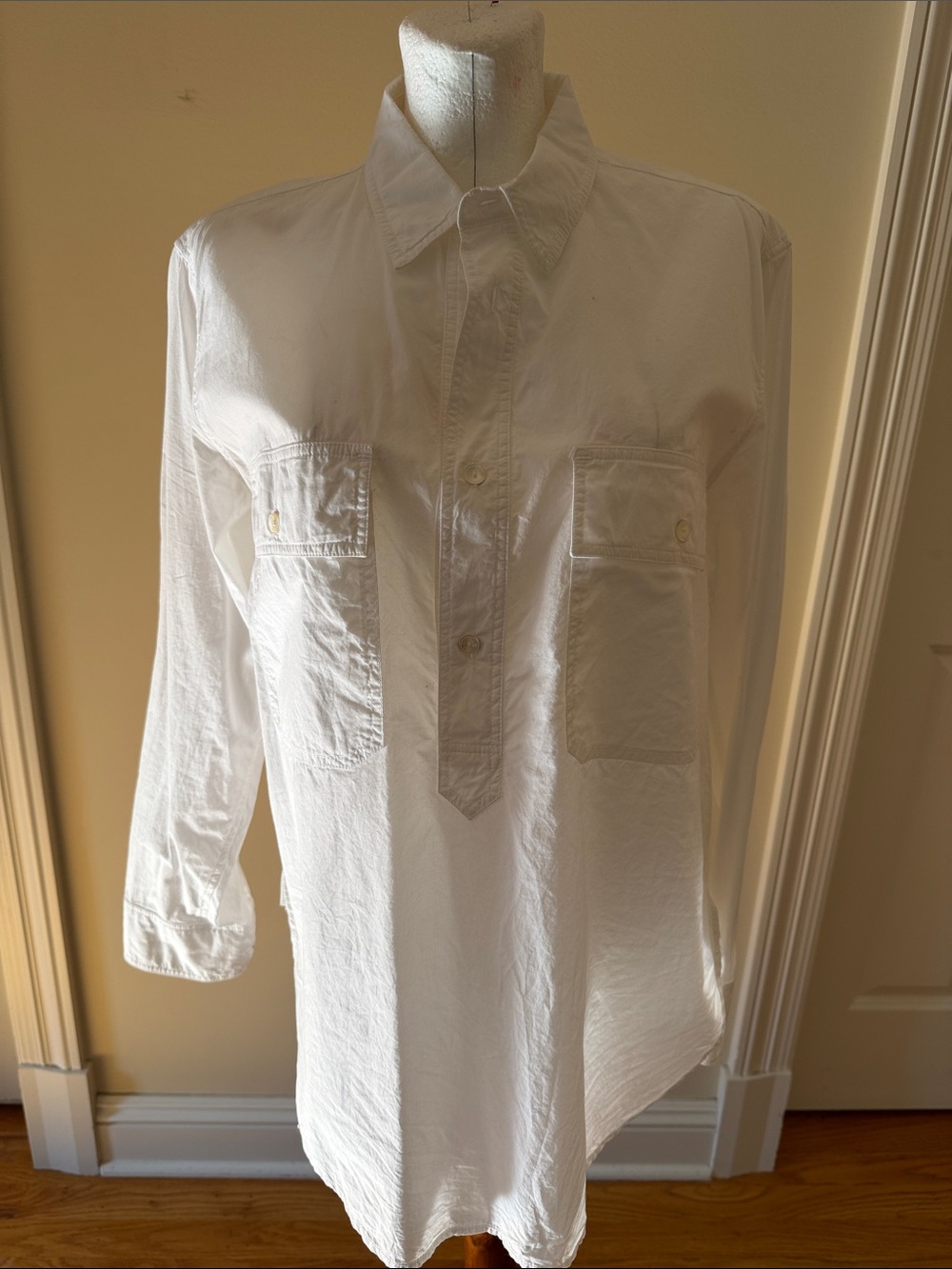 Nili Lotan White Button-Front Long Sleeve Popover Shirt